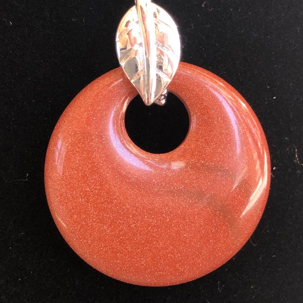 Goldstone Pendant w leaf bail and sterling chain